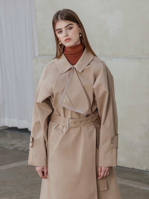 Punching belted trench coat [BEIGE]