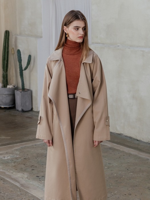 Punching belted trench coat [BEIGE]