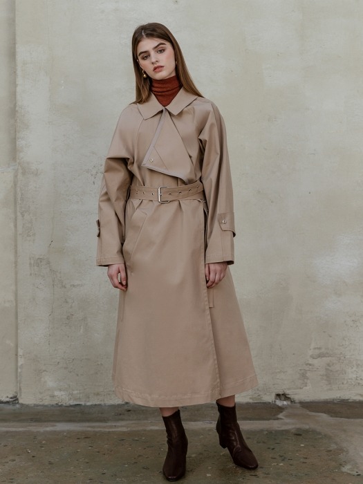 Punching belted trench coat [BEIGE]