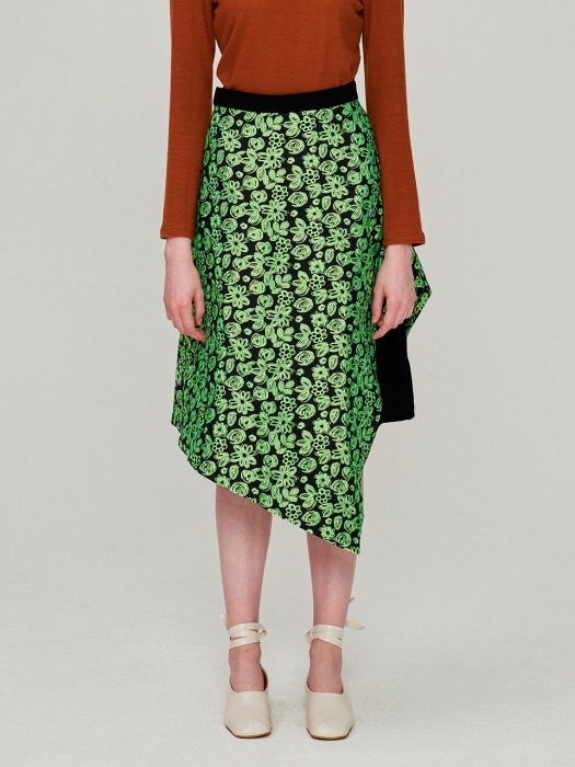 Floral Draped Skirt_Green