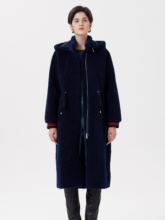 HOOD STRING LONG MUSTANG COAT NAVY