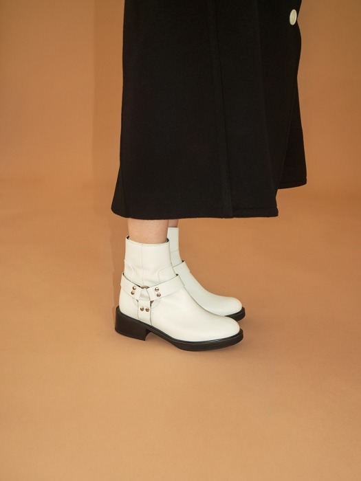 Almond Toe Harness Boots | White