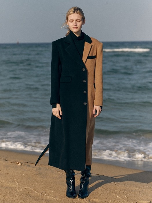19 WINTER unbalanced tailored wool long coat (beige+black)