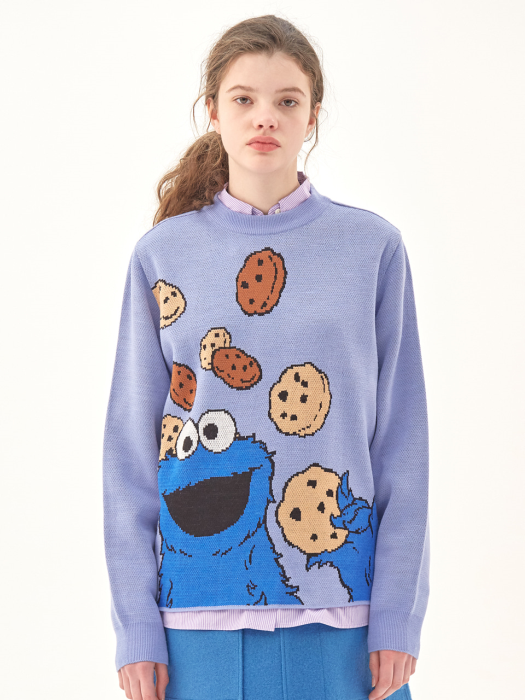 [SS20 SV X Sesame Street] Cookie Monster Jacquard Knit(Sky Blue)