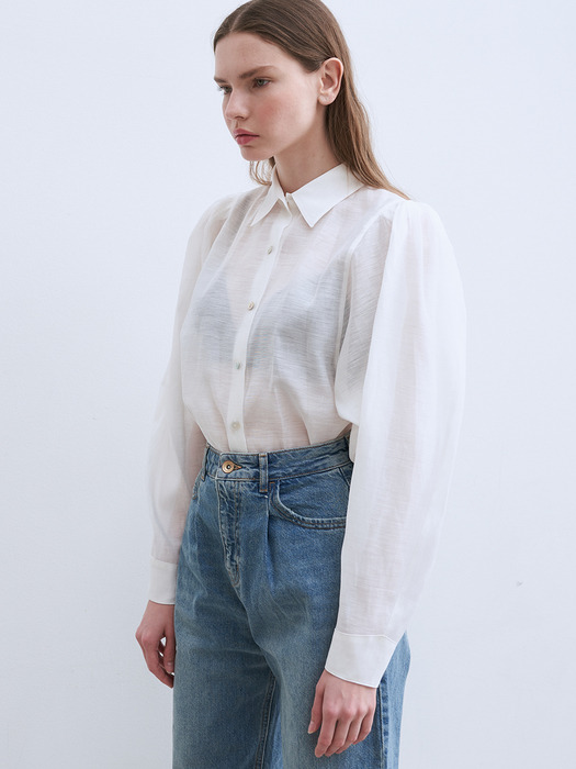 Myla Linen Puff Sleeve Shirt (Fog White)