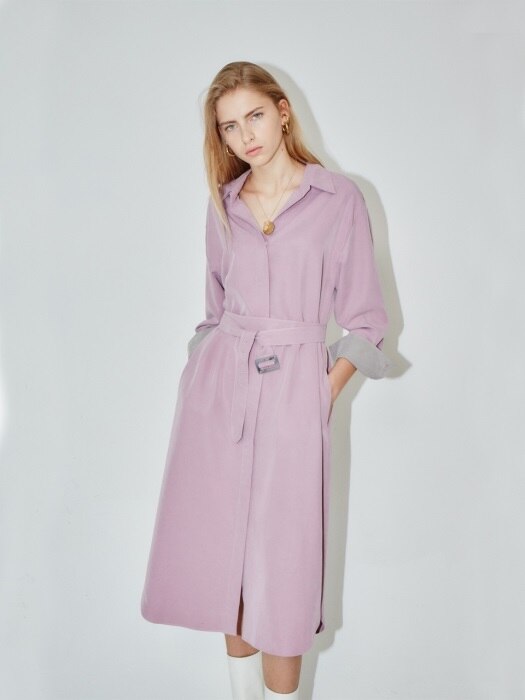 [N]SEOUL over-sized drop shoulder shirt dress (Soft Lilac & Light gray)