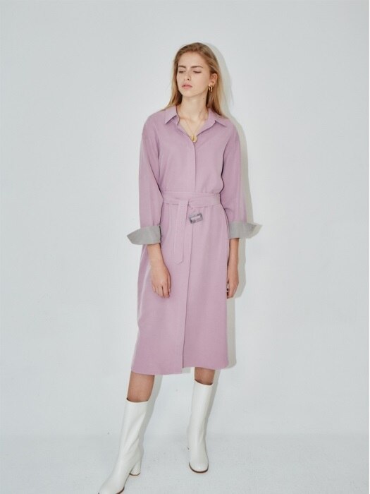 [N]SEOUL over-sized drop shoulder shirt dress (Soft Lilac & Light gray)