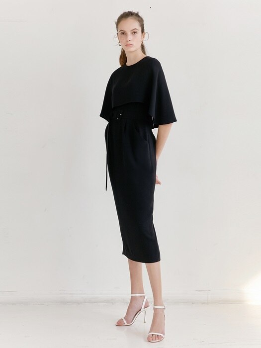 [미전시]GRACE Cape detail Cowl-line dress (Black)