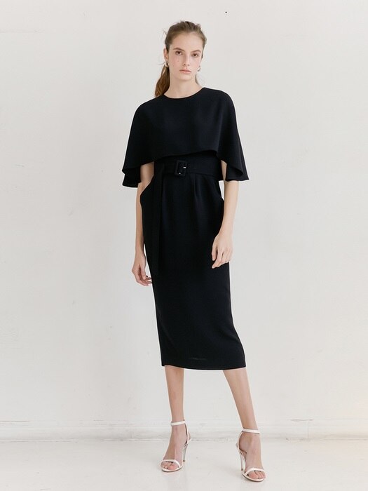 GRACE Cape detail Cowl-line dress (Black)