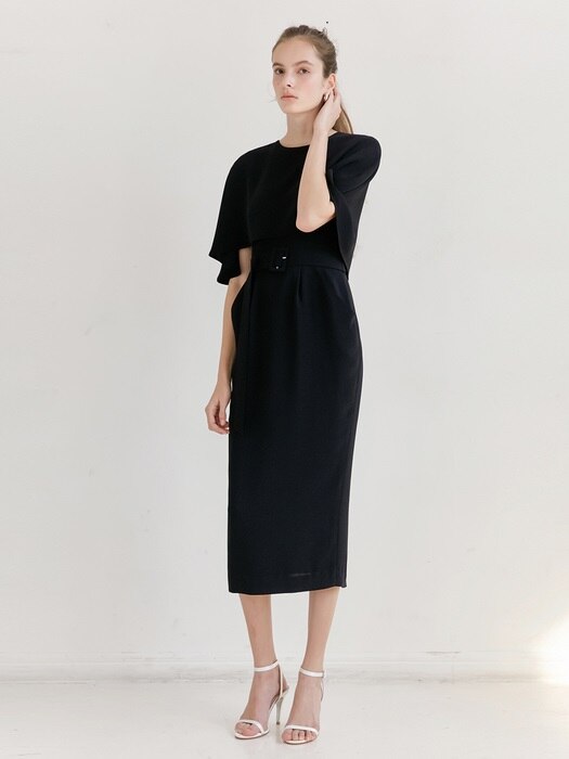 [미전시]GRACE Cape detail Cowl-line dress (Black)