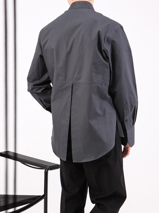 high density JAPAN MADE cotton SHONEN 少年 mandarin collar shirts (charcoal grey)