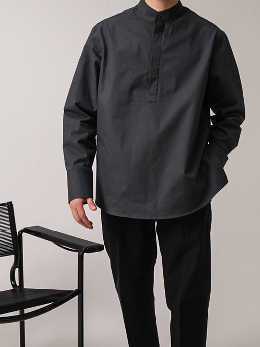 high density JAPAN MADE cotton SHONEN 少年 mandarin collar shirts (charcoal grey)