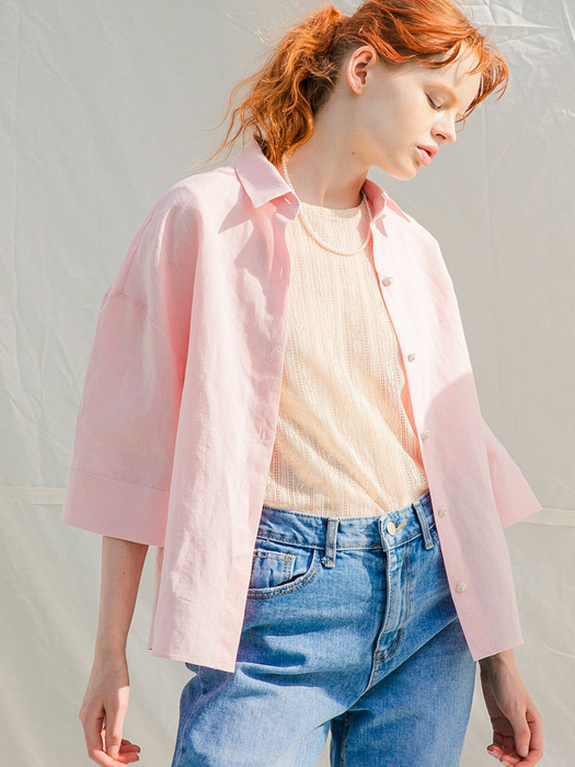 Mid-Length Linen Shirts_Pink