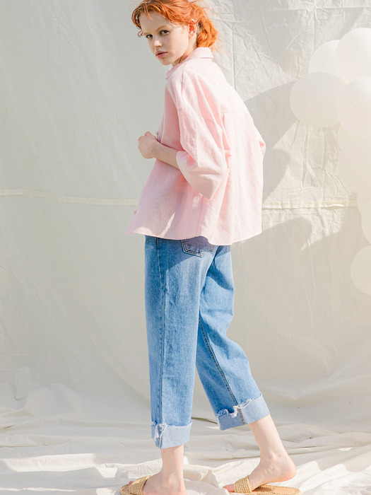 Mid-Length Linen Shirts_Pink