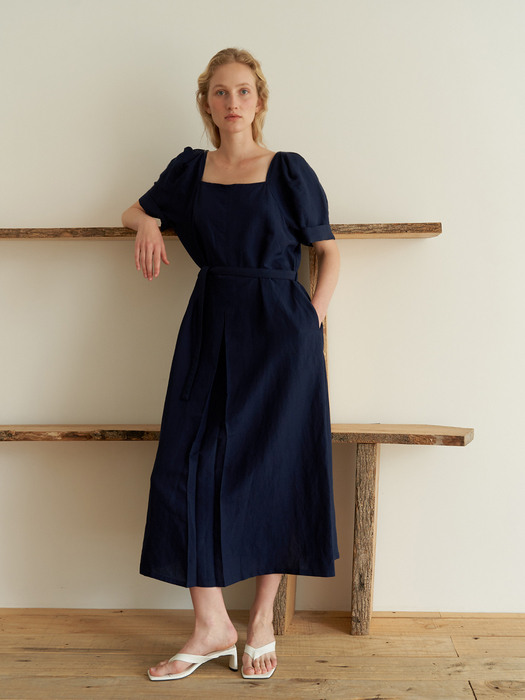 Square Linen dress - Navy