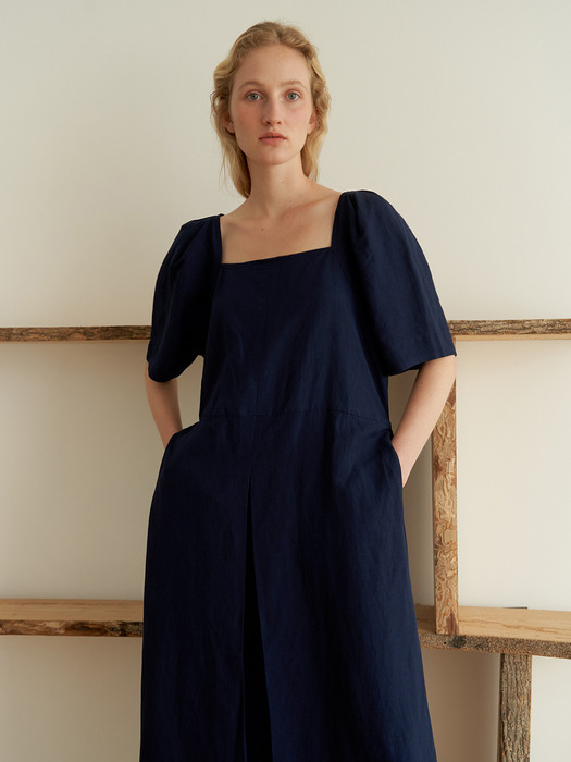 Square Linen dress - Navy