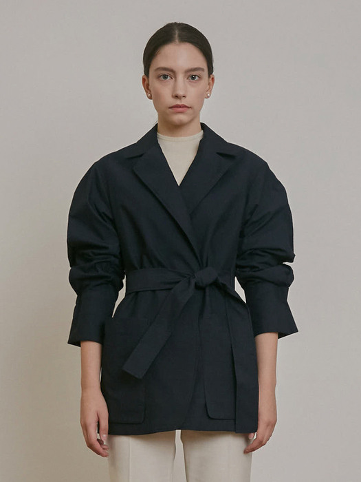 BELTED OVERSIZED SHIRTS JACKET [NAVY] [BEIGE] [CHARCOAL]