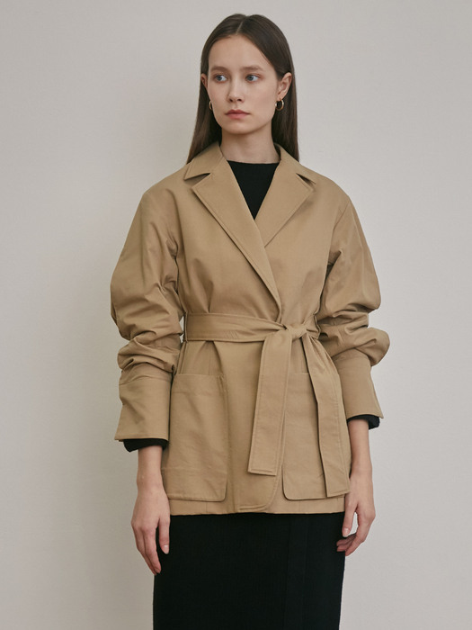 BELTED OVERSIZED SHIRTS JACKET [NAVY] [BEIGE] [CHARCOAL]