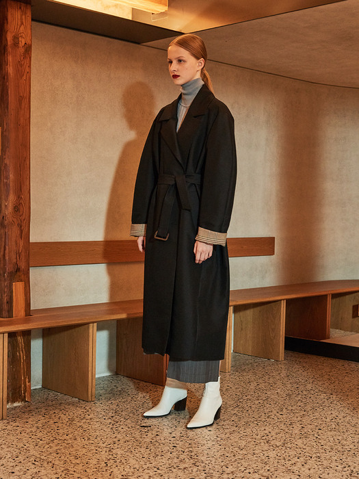 AMBRE  Volume Sleeve Belted Trench Coat_Black
