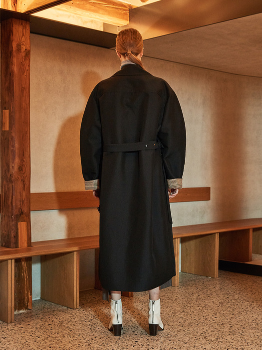 AMBRE  Volume Sleeve Belted Trench Coat_Black