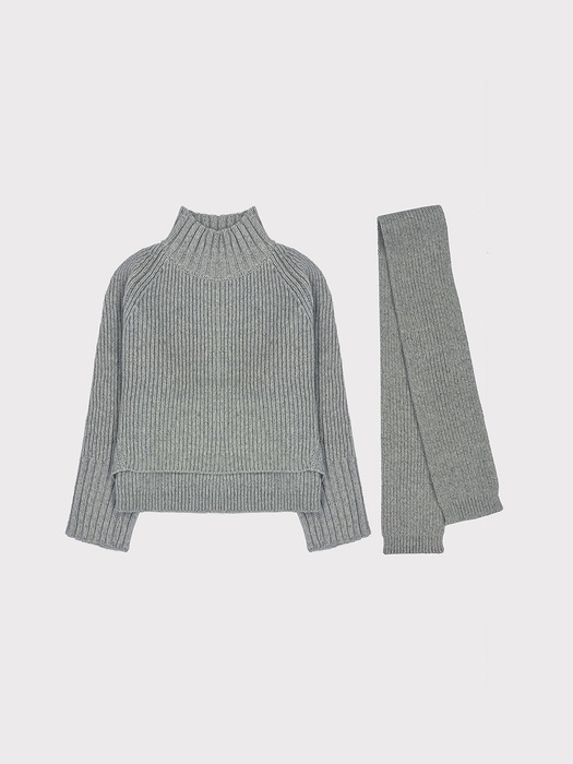 Lucia Shaded Knit & Muffler Set _Multi Light Gray