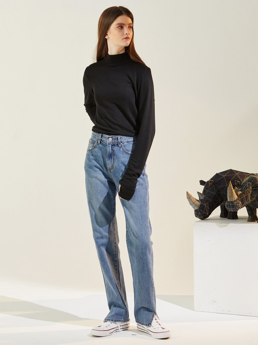 STRAIGHT SLIT LONG JEANS BLUE