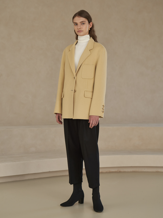 Premium handmade wool basic blazer in yellowish beige