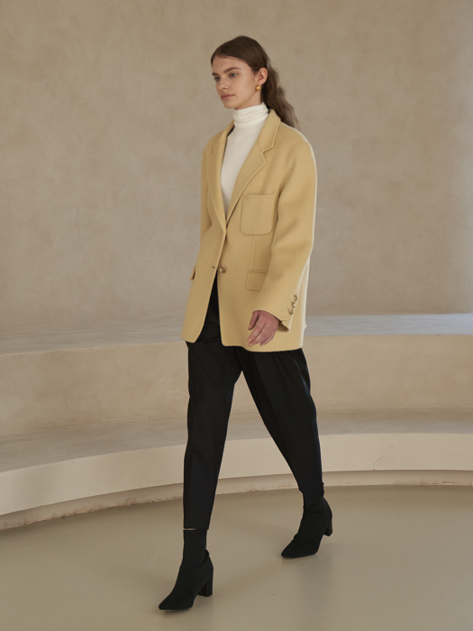 Premium handmade wool basic blazer in yellowish beige