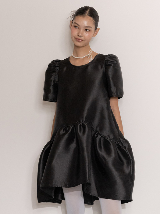 Tiered high-low taffeta dress in Black