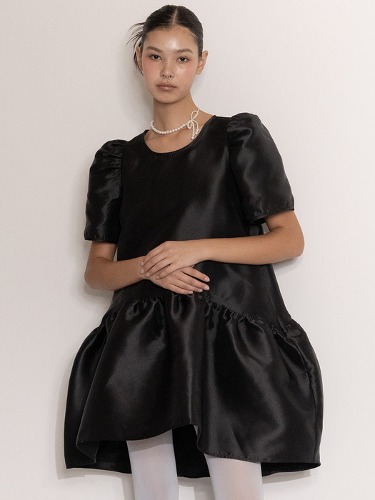 Tiered high-low taffeta dress in Black