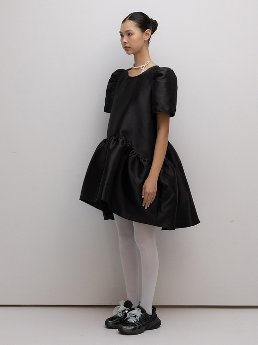 Tiered high-low taffeta dress in Black