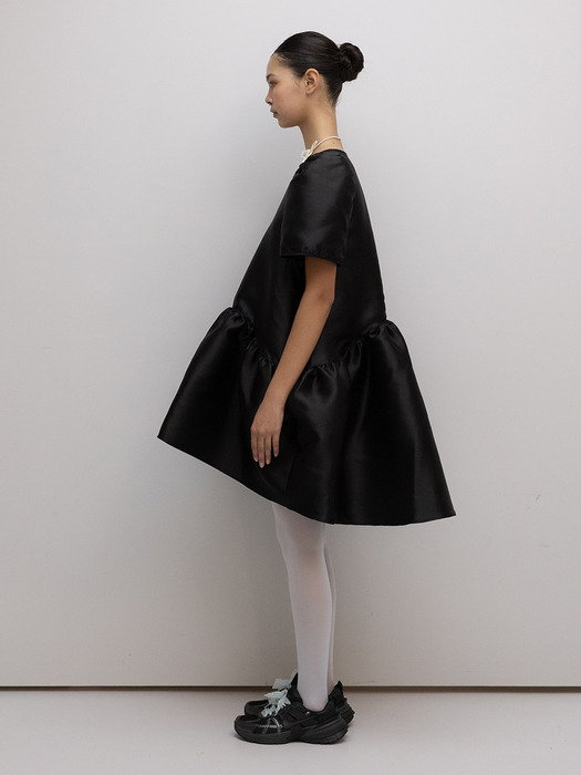 Tiered high-low taffeta dress in Black