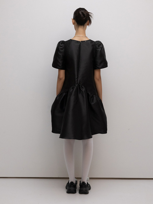 Tiered high-low taffeta dress in Black