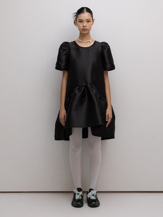 Tiered high-low taffeta dress in Black