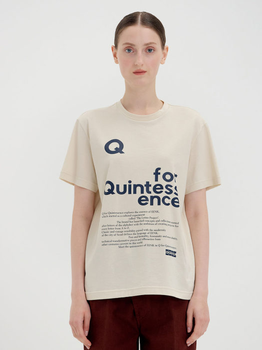 QUINNY Q for Quintessence Text Printed T-shirt - Beige