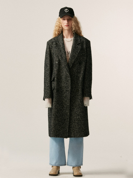 DOUBLE-BREASTED WOOL COAT, BLACK