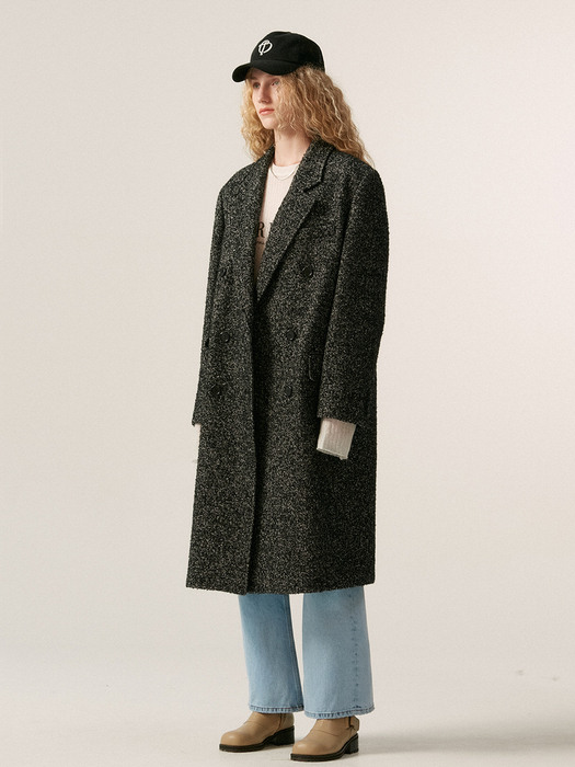DOUBLE-BREASTED WOOL COAT, BLACK