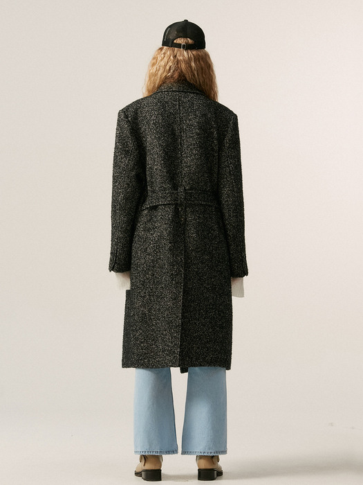 DOUBLE-BREASTED WOOL COAT, BLACK