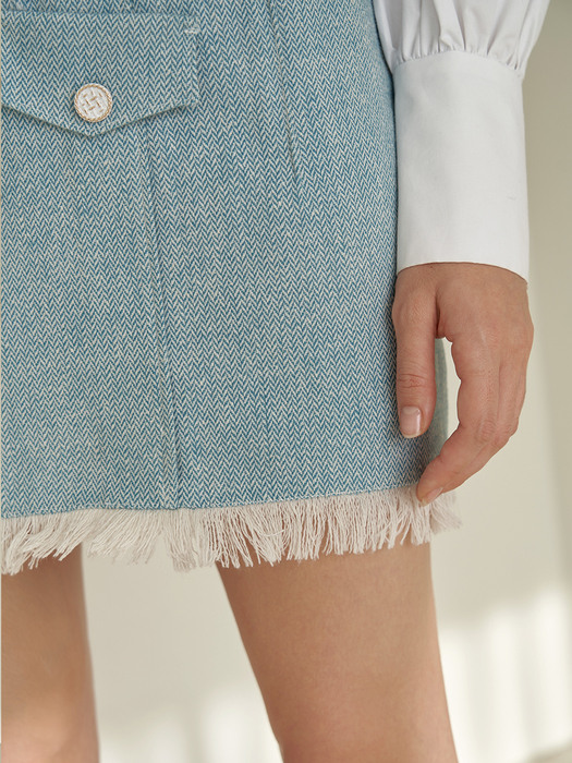 Light blue Herringbone Skirt with Button Details