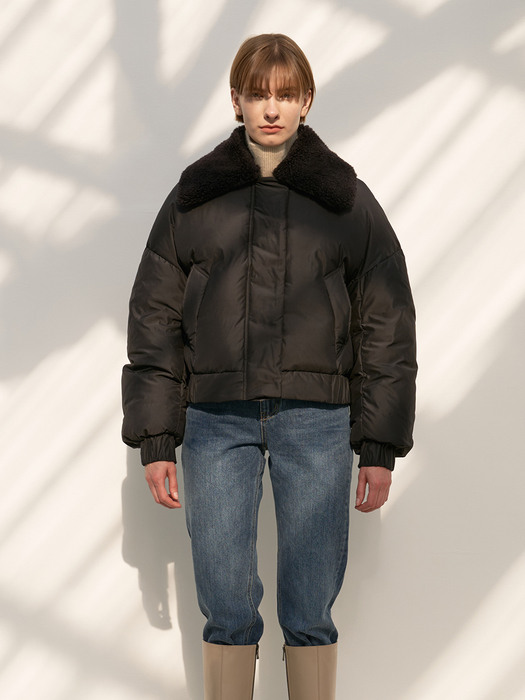 TTW FUR COLLAR GOOSE DOWN BOMBER BLACK