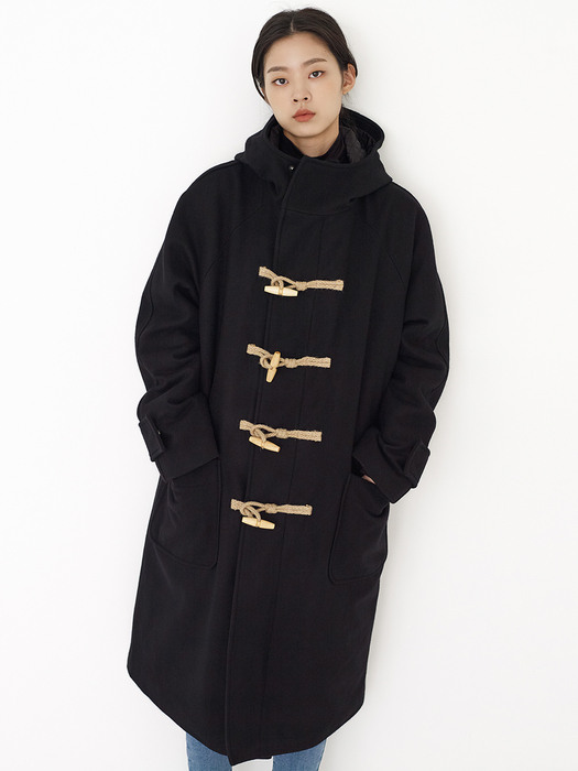 WOOL MAXI DUFFLE COAT BLACK (UNISEX)