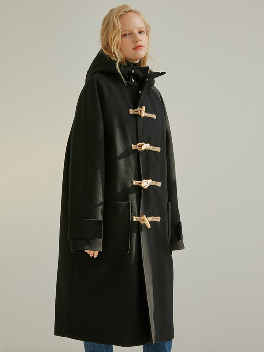 WOOL MAXI DUFFLE COAT BLACK (UNISEX)