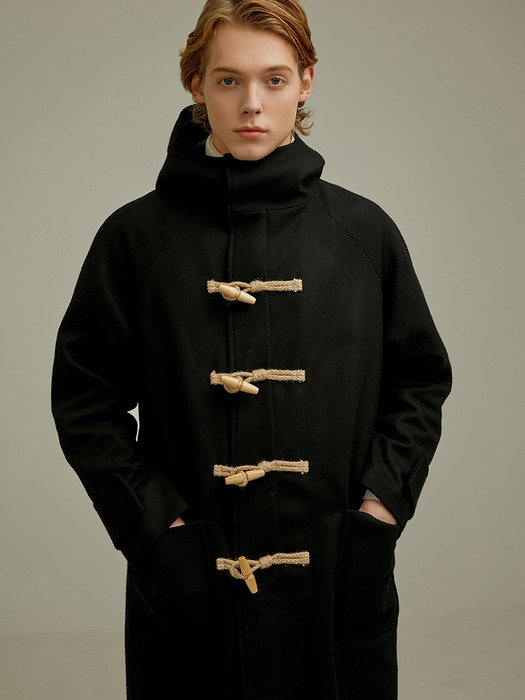 WOOL MAXI DUFFLE COAT BLACK (UNISEX)