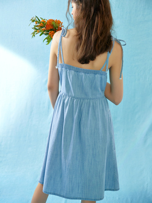 Ribbon sleeveless denim dress