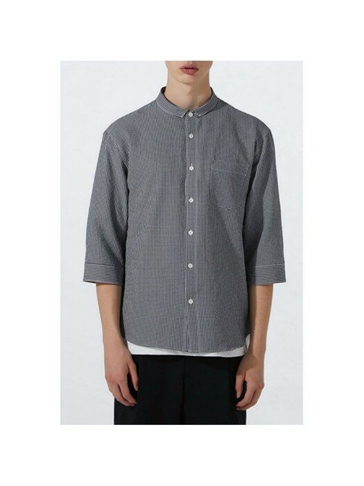 basic check  seersucker 3/4 shirt_CWSAM20332BKX