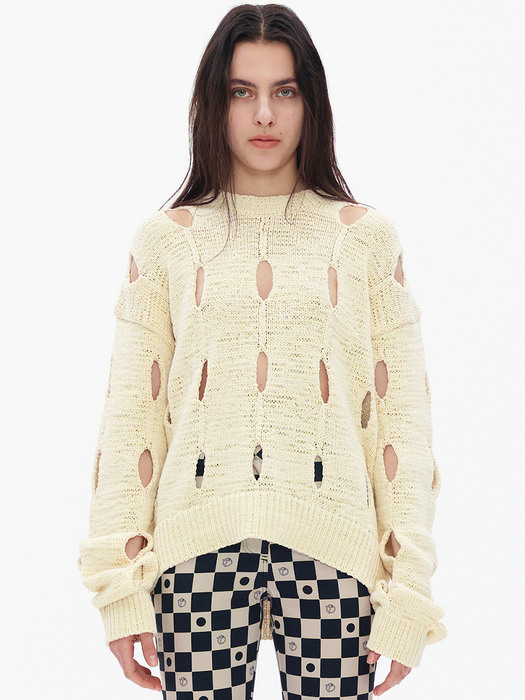 CUT-OUT COTTON SWEATER, CREAM