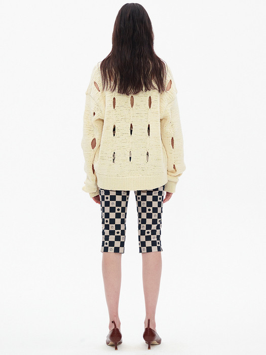 CUT-OUT COTTON SWEATER, CREAM