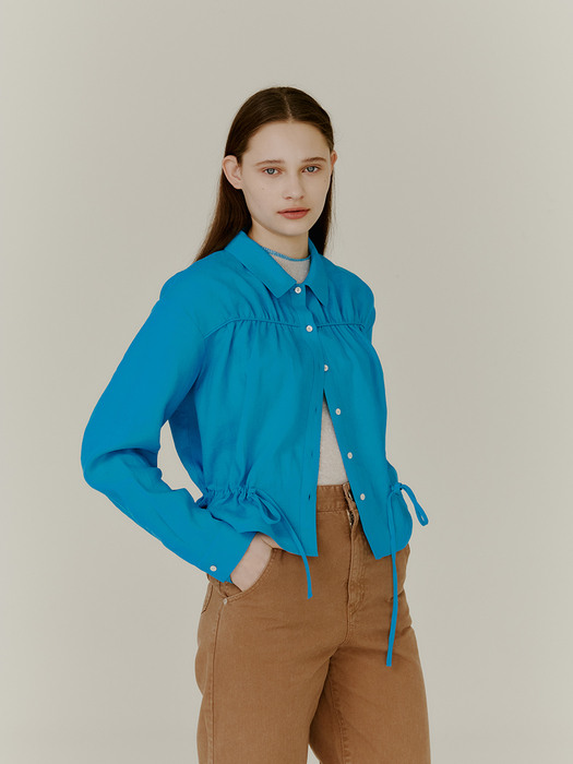  Bien Shirt Jacket - Aqua Blue Linen