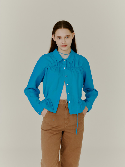  Bien Shirt Jacket - Aqua Blue Linen