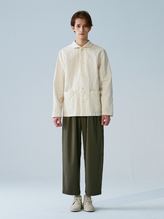 [MEN]Wing collar Inverted pleats shirts jacket _Ivory (Garments Washing Finish)